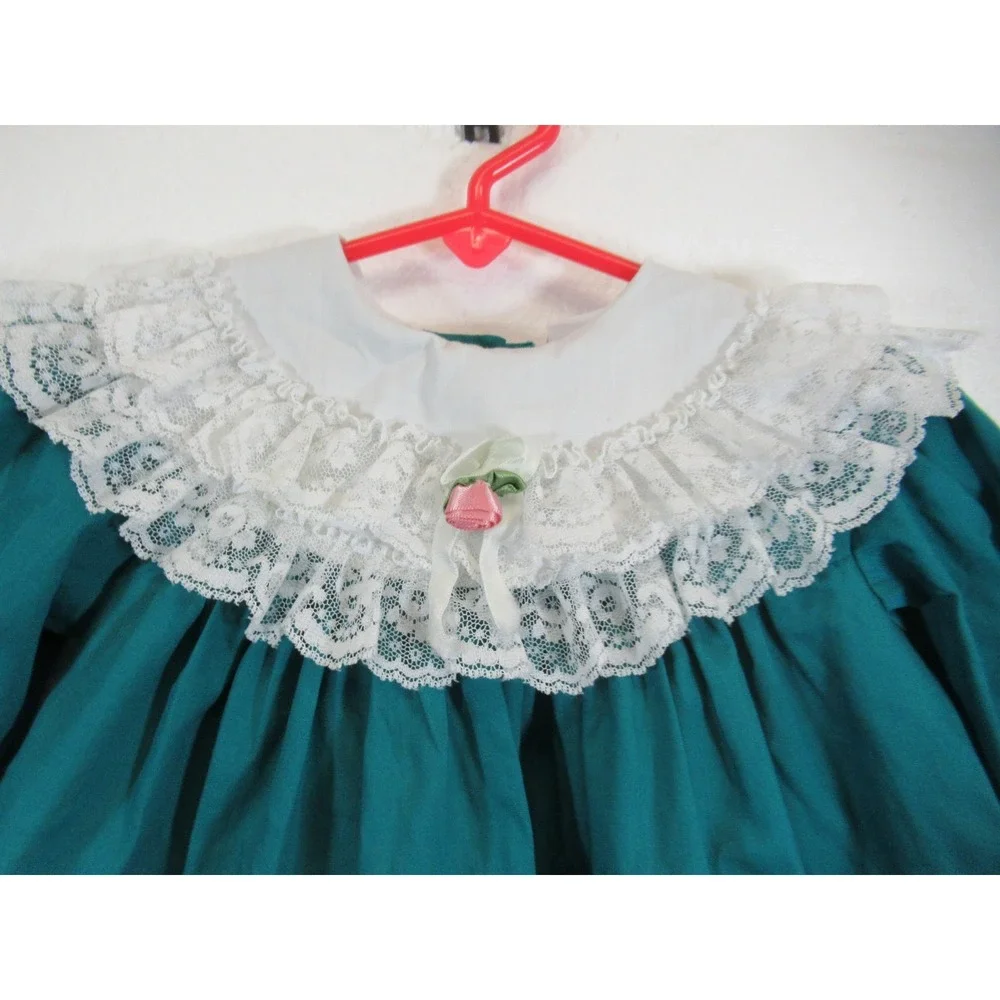 Vintage Bryan Frilly Ruffle Dress Baby Girl Green Long Sleeve